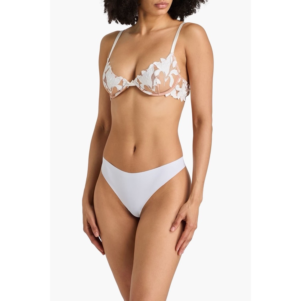 Fleur du Mal Lily Embroidered Underwire Bra Size 34G Ivory Beige Tulle Satin NWT